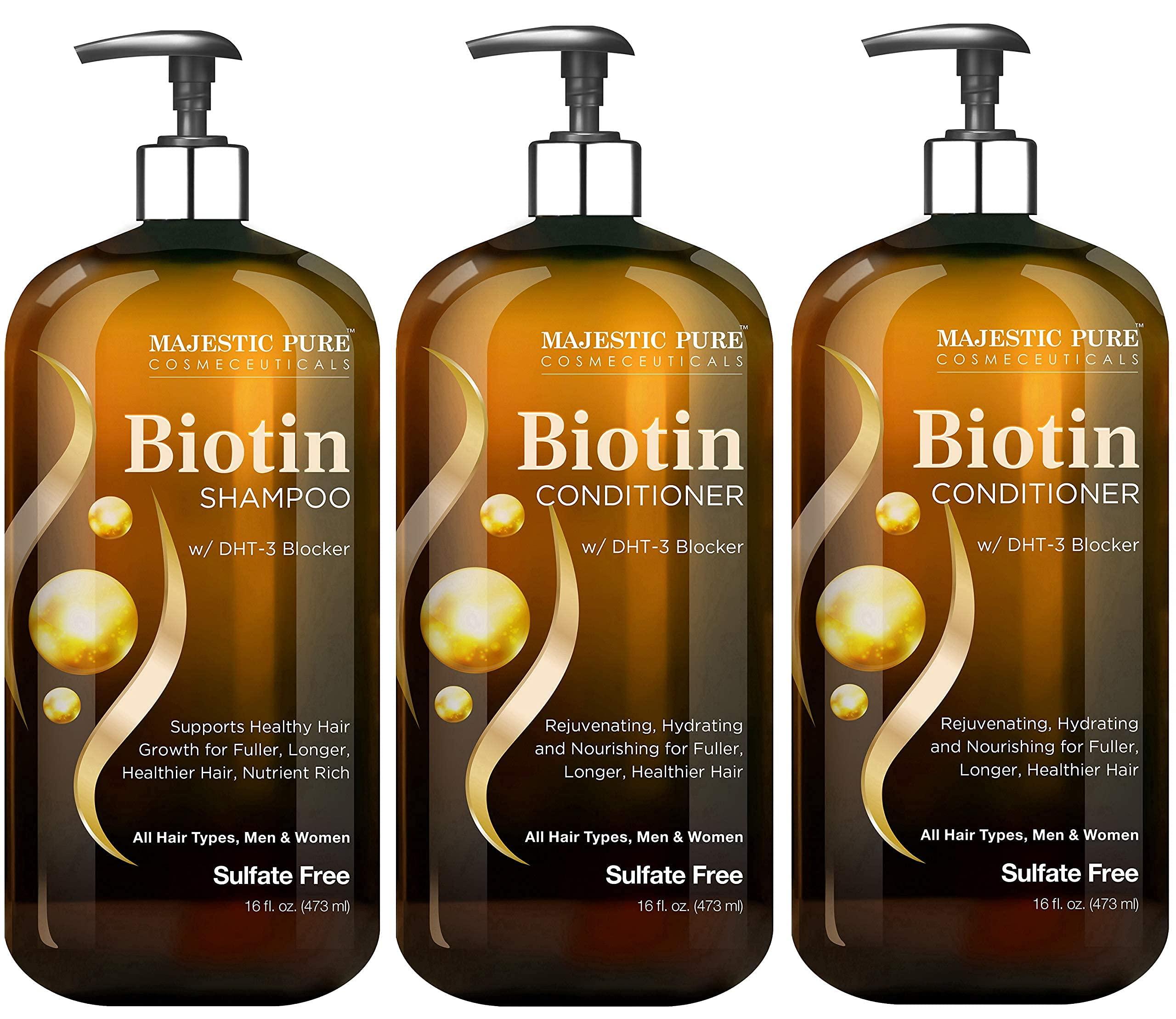 MAJESTIC PURE Majestic Pure Biotin with DHT Blocker Complex Shampoo & Conditioner Set (16 oz each) and Biotin Conditioner (16 oz) Bundle