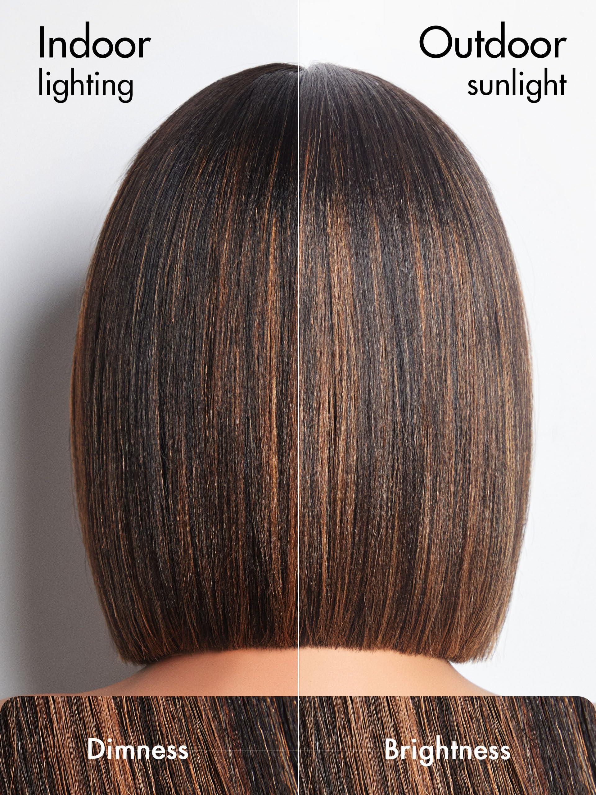 LUVME HAIR LUVME HAIR 10 Inch Yaki Straight Bob Wig with Bangs Human Hair Glueless HD Lace Bob Wig with Brown Highlights, Ready to Go Short Wigs For Women 180 Density (Breathable Cap)