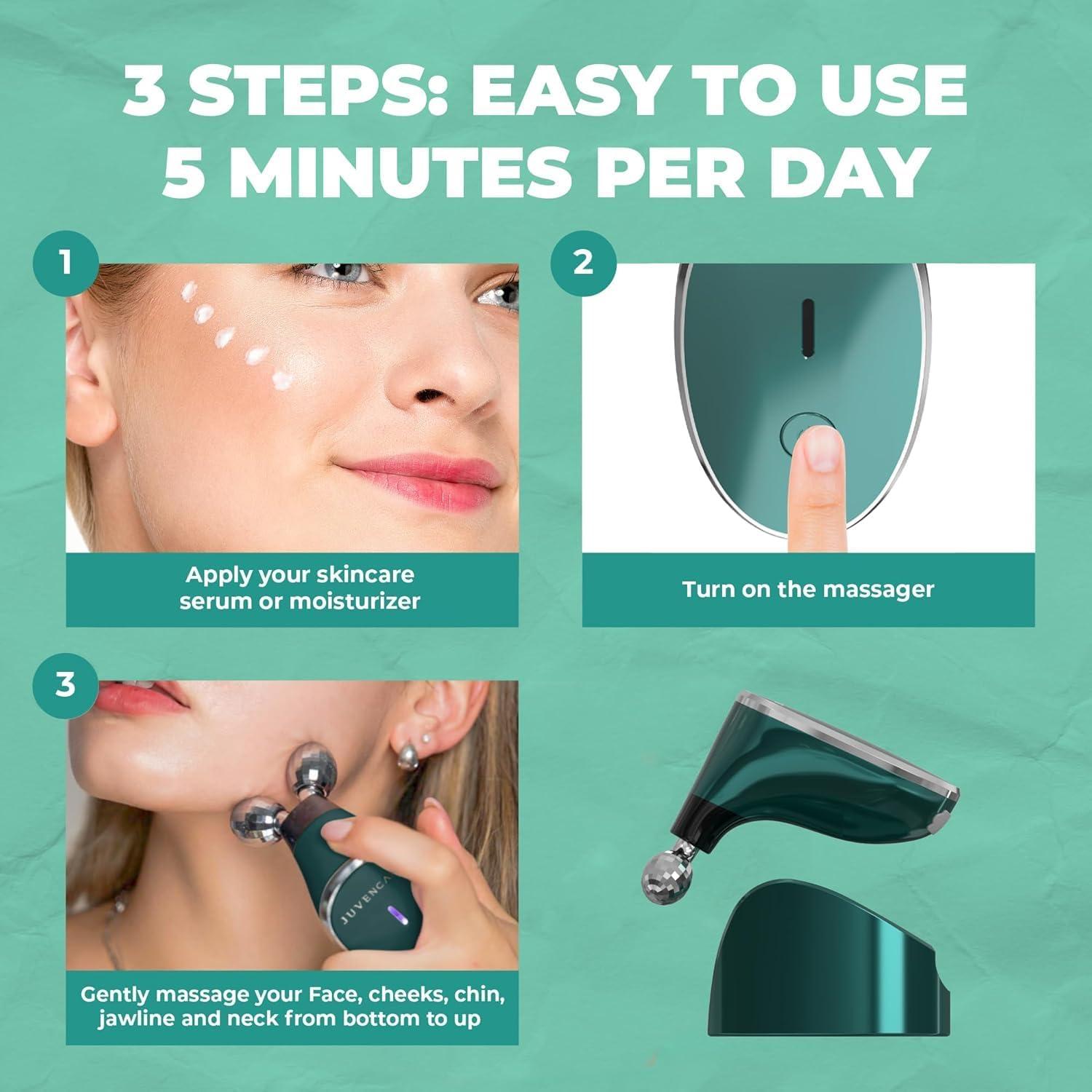 JuvenCare Microcurrent Facial Device- 6 in 1 Advanced Face Microcurrent Device- Microcurrent Facial Machine- Skin Care (Dark Green)