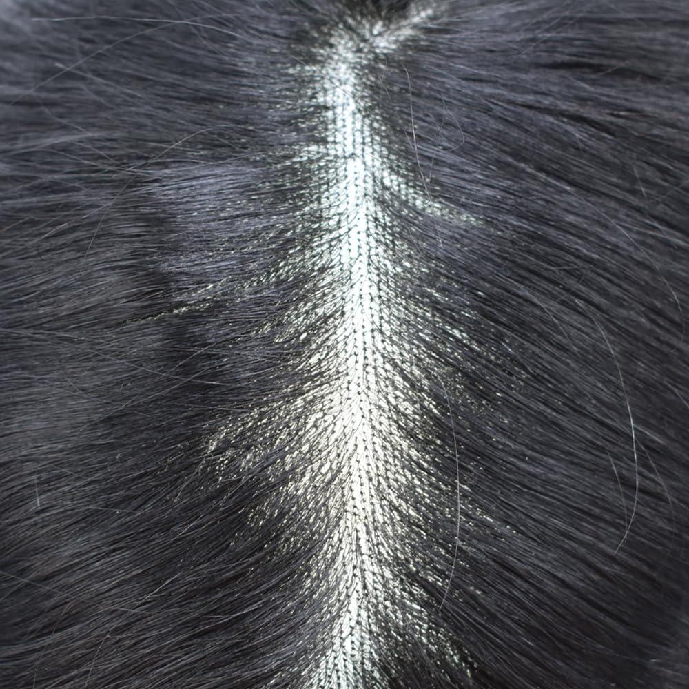 WigVivid Men Hairpiece Replacement System Mens Toupee Fine Mono Lace Toupee For Men Pu Poly Skin Around Mens Hair Piece Natural Hairline Human Hair Wig7\"X9\"#210 Darkest Brown+10% Gray
