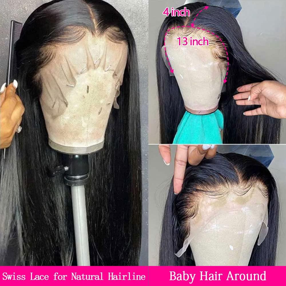 QUINLUX WIGS Curly Baby Hair Kinky Straight Wig 360 HD Invisible Lace Frontal Human Hair Wig Pre Plucked Bleached Knots Kinky Edges Yaki Transparent HD 360 Lace Front Wig Brazilian Full End Glueless Wig 26 inch