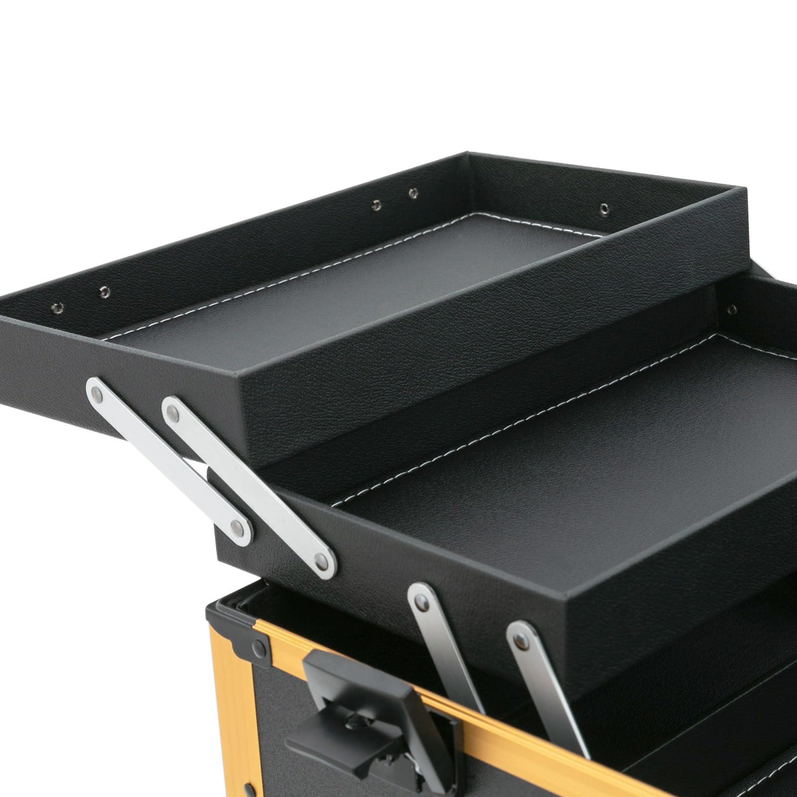 SAHUANIYE Rolling Makeup Train Case, Professional Trolley Makeup Organizer, Professional Cosmetology Case On Wheels, Portable Makeup Station w/ Lighted Mirror, Cosmetician Make Up Box Travel Vanity Station