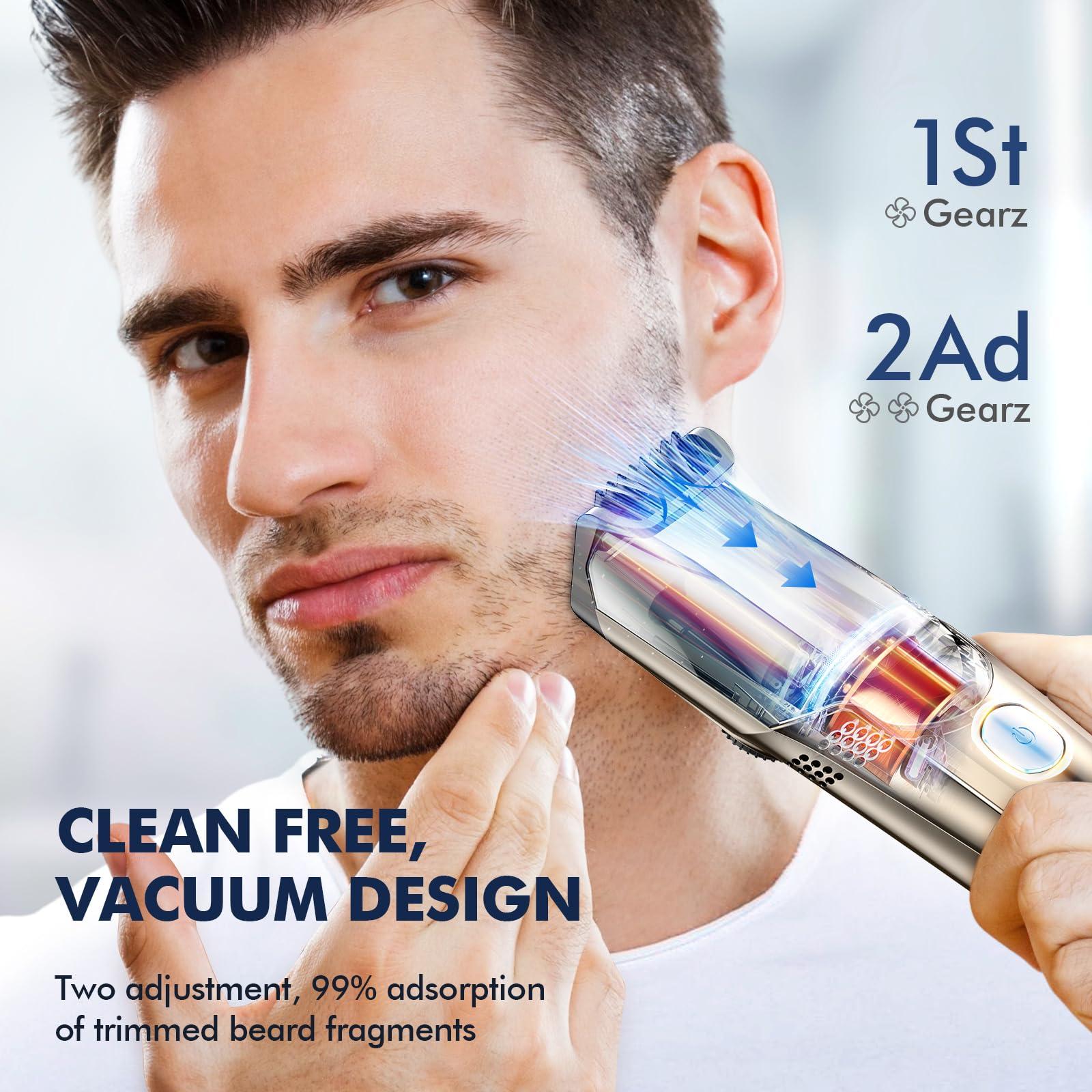 VivaEase VivaEase Vacuum Beard Trimmer for Men, Upgrade Adjustable Length with 2 Comb, Electric Vacuum Trimmer for Beard, Mustache and Stubble, Waterproof and Rinses Easy, High Precision Blades for Skin fit