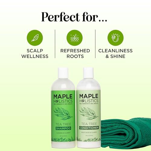 Maple Holistics Tea Tree Shampoo and Conditioner Set - Sulfate Free Clarifying Shampoo and Conditioner for Oily Hair & Scalp Care with Australian Tea Tree Oil - Complete Dry Scalp Treatment for Build Up (16 Fl Oz)