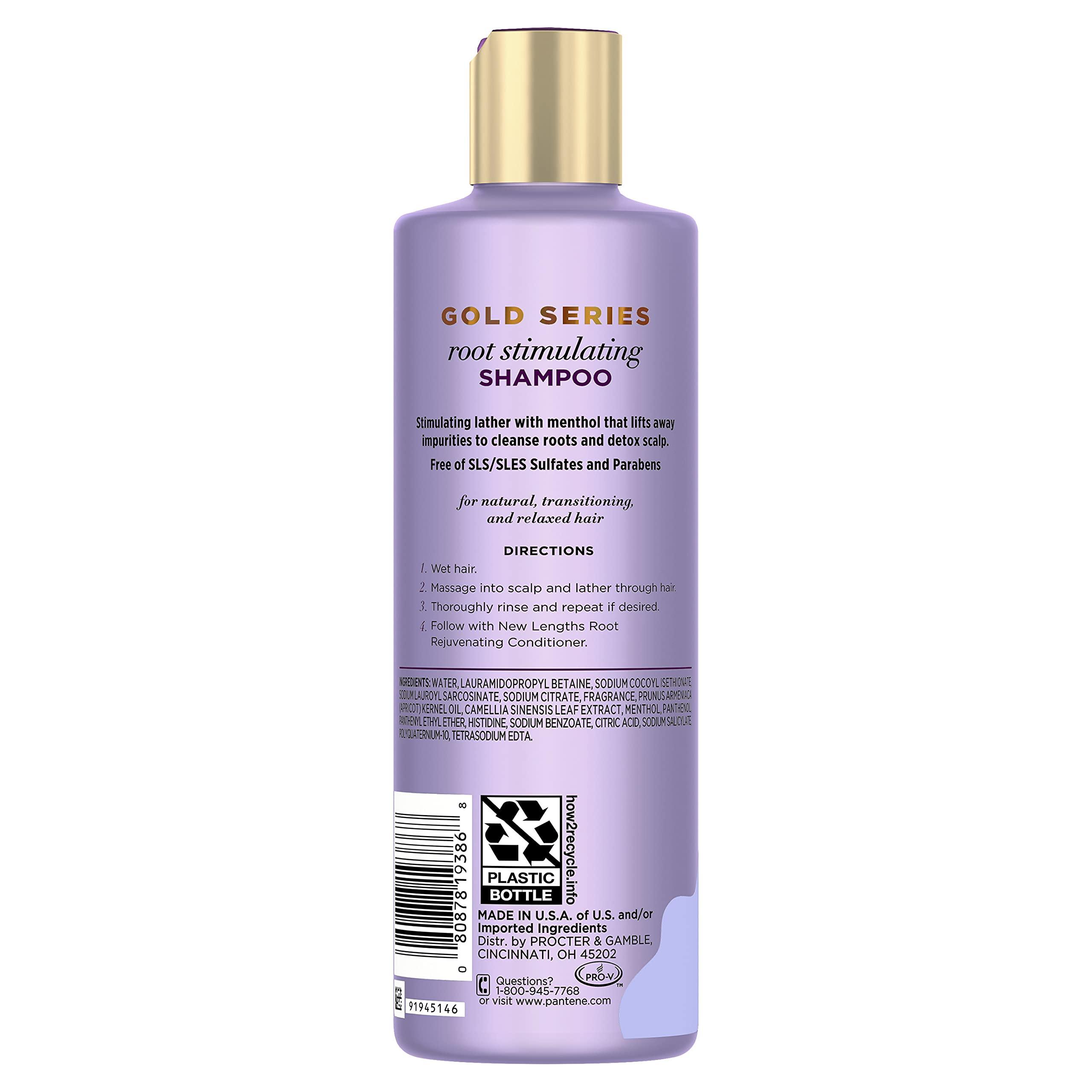 Pantene Pantene Gold Series New Lengths Root Stimulating Shampoo with Apricot Oil & Green Tea, for Natural, Textured, Curly, and Coily Hair, Sulfate-Free, Paraben Free, 8.5 Fl Oz