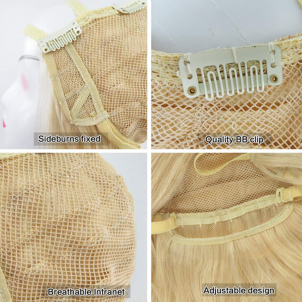 RemeeHi RemeeHi Wavy 5 Clips Hairpieces Hair Extension U Part 3/4 Half Wigs with Adjustable Straps Real Human Hair for Women 16 Inch 27/613# Flax& Blond 140g