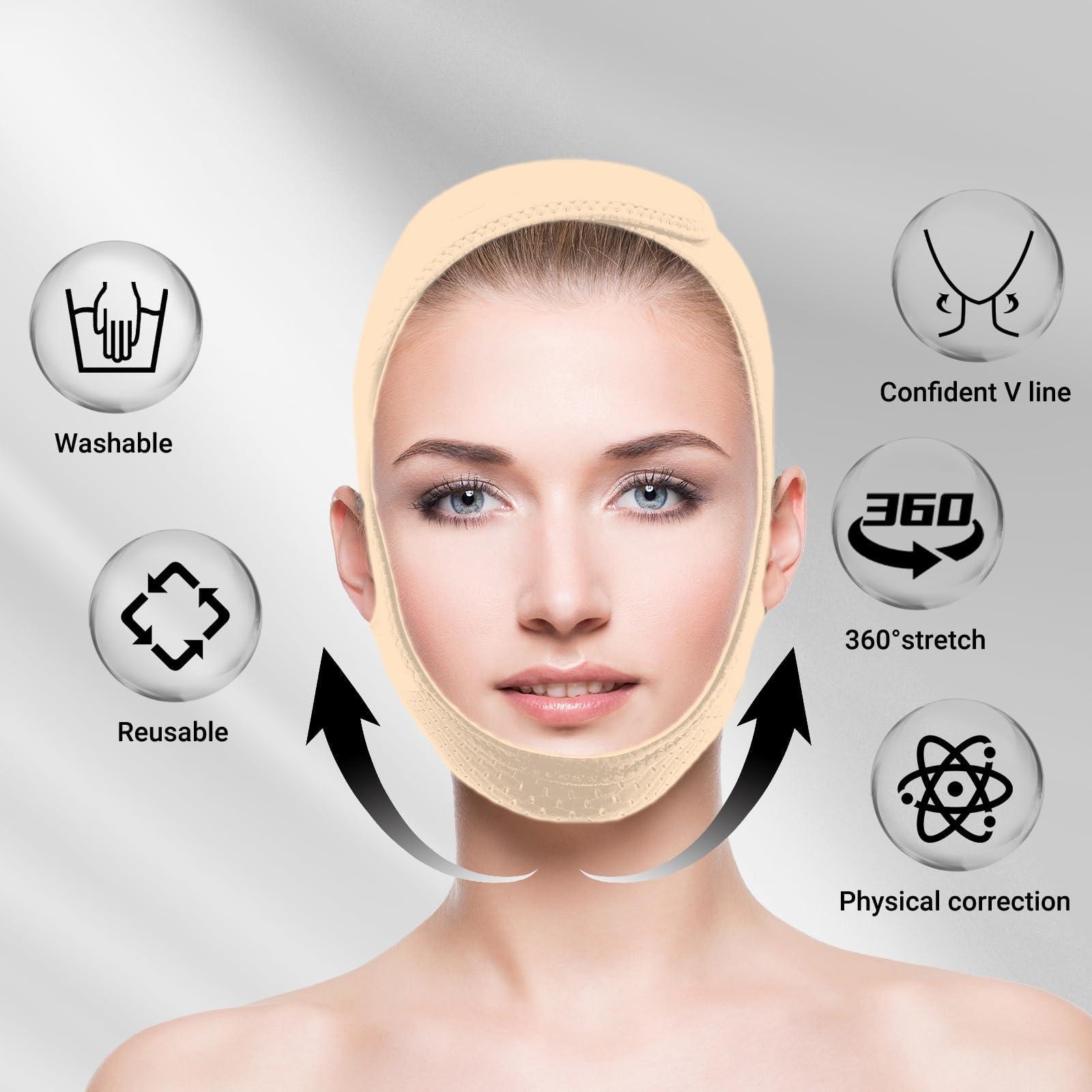 Juskaa Juskaa Reusable V Line Lifting Mask with Chin Strap for Women,Face Lift Prevent Sagging, Jaw Exerciser,Light pink