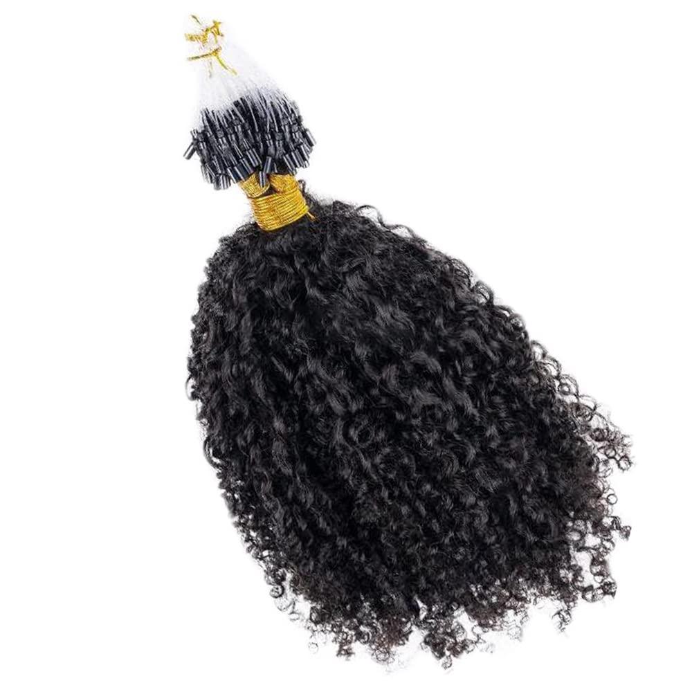 YiXing YiXing Micro Loop Hair Extensions Kinky Curly Brazilian Human Hair Microlink Hair Extensions for Black Women 50g Per Bundle Micro Rings Hair Extensions Curly 1g /Strands 16Inch Natural Color