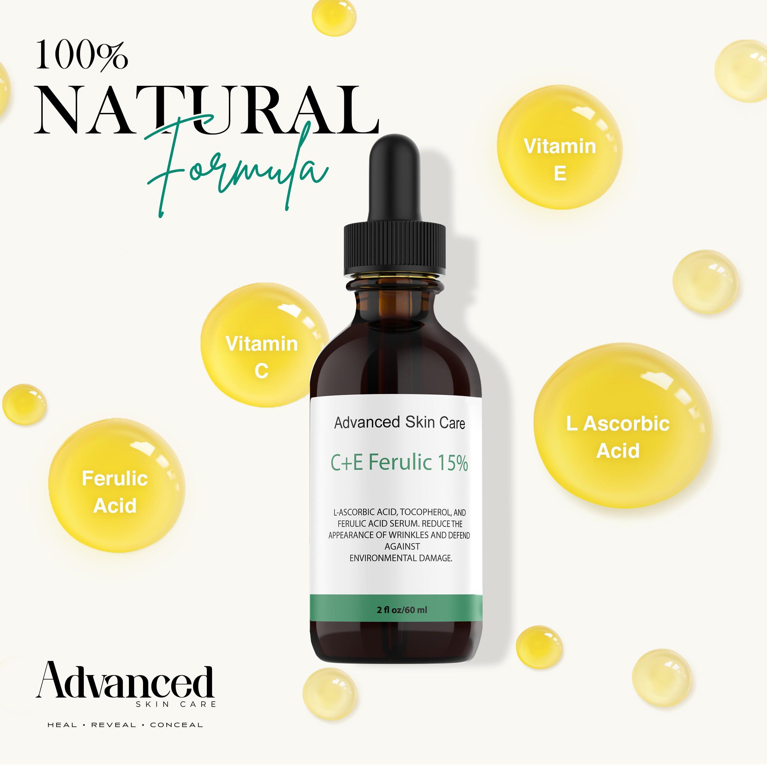 Advanced Skin Care Vitamin C Face Serum with Vitamin E and Ferulic Acid | CE Ferulic 15% with Hyaluronic Acid (Compare to Skin Ceut.) | 2oz, Anti Aging and Wrinkle Serum for Face