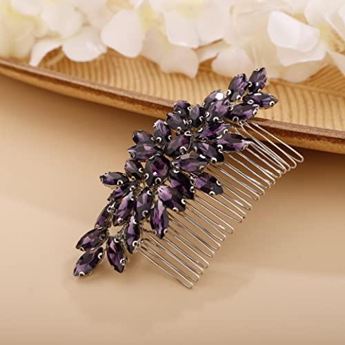 Chargances Chargances Crystal Bridal Hair Comb Purple Wedding Rhinestone Hair Side Comb Fashion Hair Clip Handmade Hair Accessories for Bride Wedding Prom Flower Girl Headpieces (Purple)
