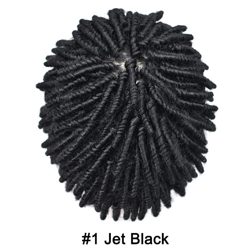 SINGA HAIR Afro Braids Toupee For Black Men Crochet Braids African American Men Hair Replacement System Dreadlock Human Hair Toupee Afro Hair Unit Locs Braided For Black Men (10\'\' Hair, 1 Jet Black)