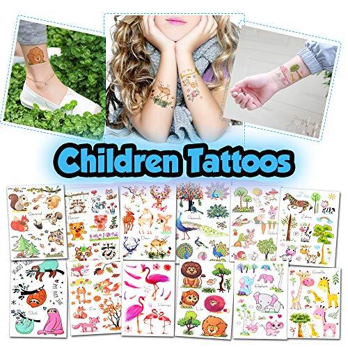 BETTERLINE Kids Temporary Tattoos - More than 100 Easy-to-Use Tattoos for Children (Animal Tattoos - 12 Sheets)