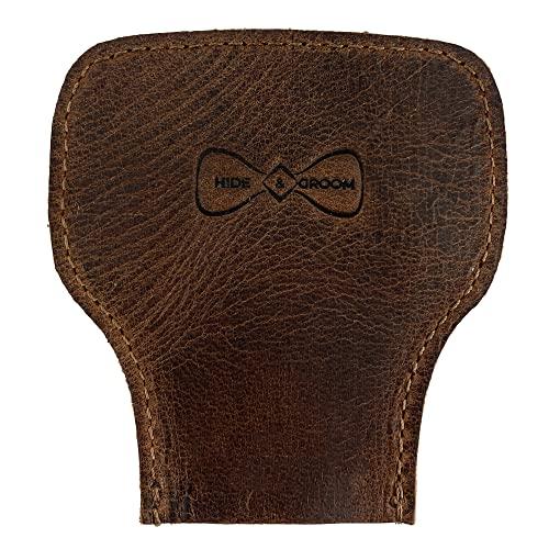 Hide & Groom Hide & Groom, Rustic Edge Razor Protector Case Handmade from Full Grain Leather, Safety Razor Head Protective Sheath, Shaving Travel Cover - Bourbon Brown