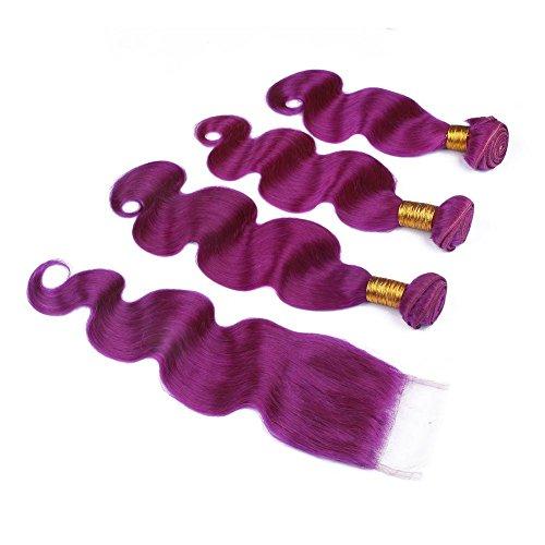 Tony beauty hair Tony Beauty Hair Virgin Malaysian Purple Human Hair Weaves Body Wave Wavy 3 Bundles with 4x4 Lace Front Closure Pure Purple Color 100 Virgin Hair Wefts Wholesale (14 16 18+12)