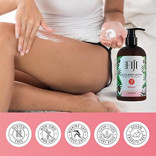 Organic Fiji Coco Fiji Face & Body Lotion Infused With Coconut Oil | Lotion for Dry Skin | Moisturizer Face Cream & Massage Lotion for Women & Men | Tuberose 12 oz, Pack of 1