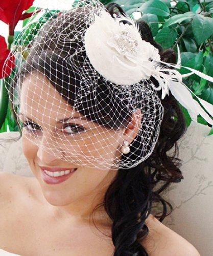 zynya Women's Bridal Hat and Bird Cage Wedding Veil - IVORY