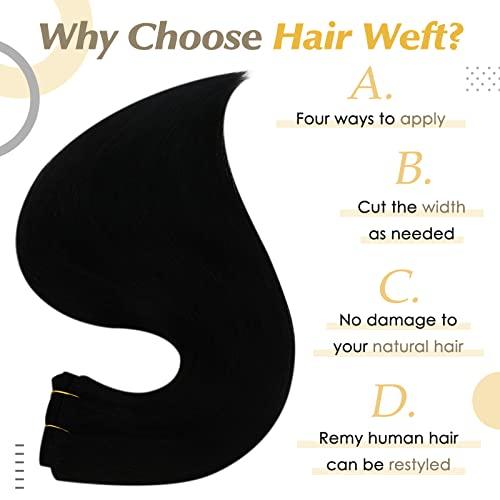 Full Shine Full Shine Black Weft Human Hair Extensions 22 Inch and Sew in Hair Extensions Real Human Hair Jet Black