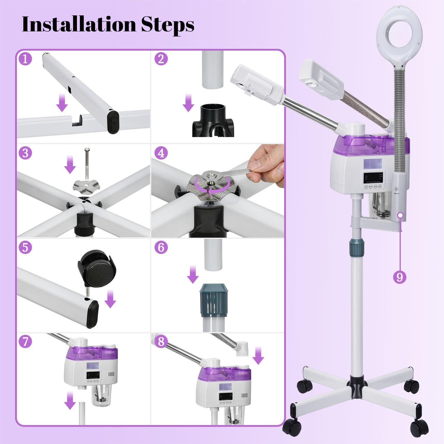 JOSTZHXIN 3 in 1 Facial Steamer,Professional Facial Steamer with 5X Magnifying LED Lamp, Esthetician Steamer with Hot & Cold Mist, Face Steamer On Wheels for Salon Spa Beauty Skin Care
