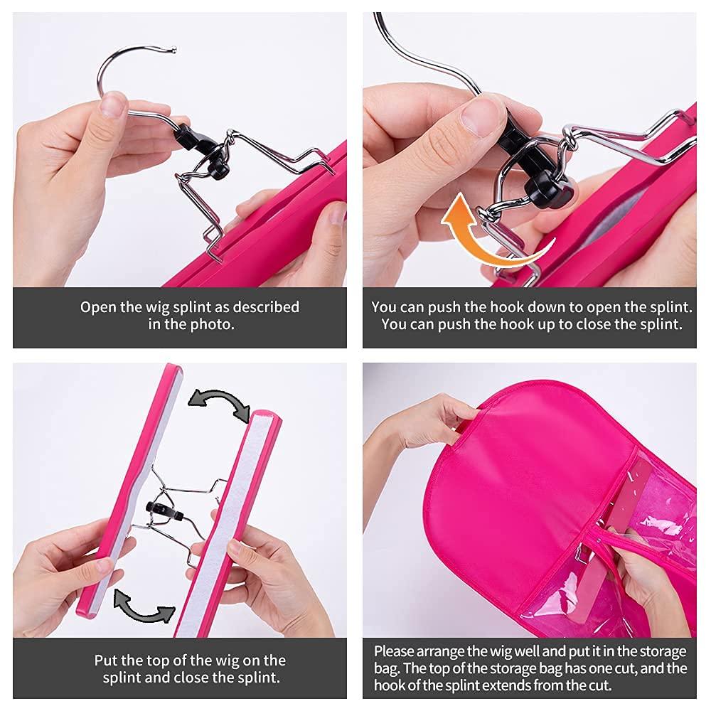 AIHOPESTO 10 PCS Wig Bag Wig Storage for Multiple Wigs Hair Extension Storage Wig Bags Storage with Hanger Anti-slip Hair Extension Holder with Wooden Hanger(5PCS BLACK + 5PCS ROSE)