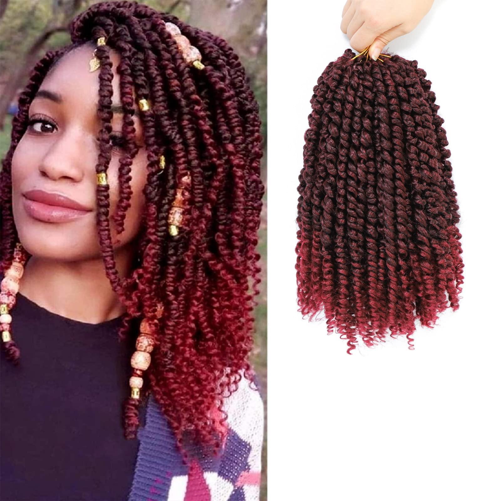 Flagship Short Passion Twist Hair 10 Inch Ombre Red Burgundy Pre-twisted Passion Twists Crochet Hair Pre-looped Curly Crochet Hair for Black Women (7Packs,Tbug)