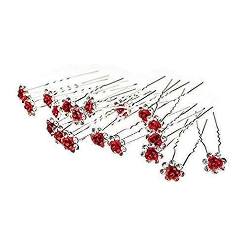 WOIWO WOIWO 20 PCS Crystal Hair Pins Rose U-sharped Design Metal Hair Pins Fit for Women and Girls Hair Jewelry Accessories, Red