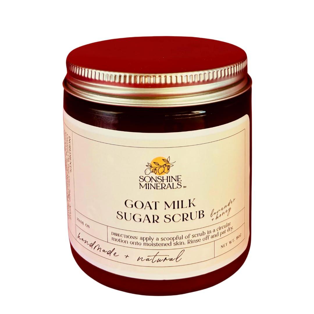 SONSHINE MINERALS Lavender Honey Goat Milk Sugar Scrub - Whipped with Coconut Milk for Silky Smooth Skin; Targets Bumpy Arms & Gentle on Sensitive Skin - Made in USA