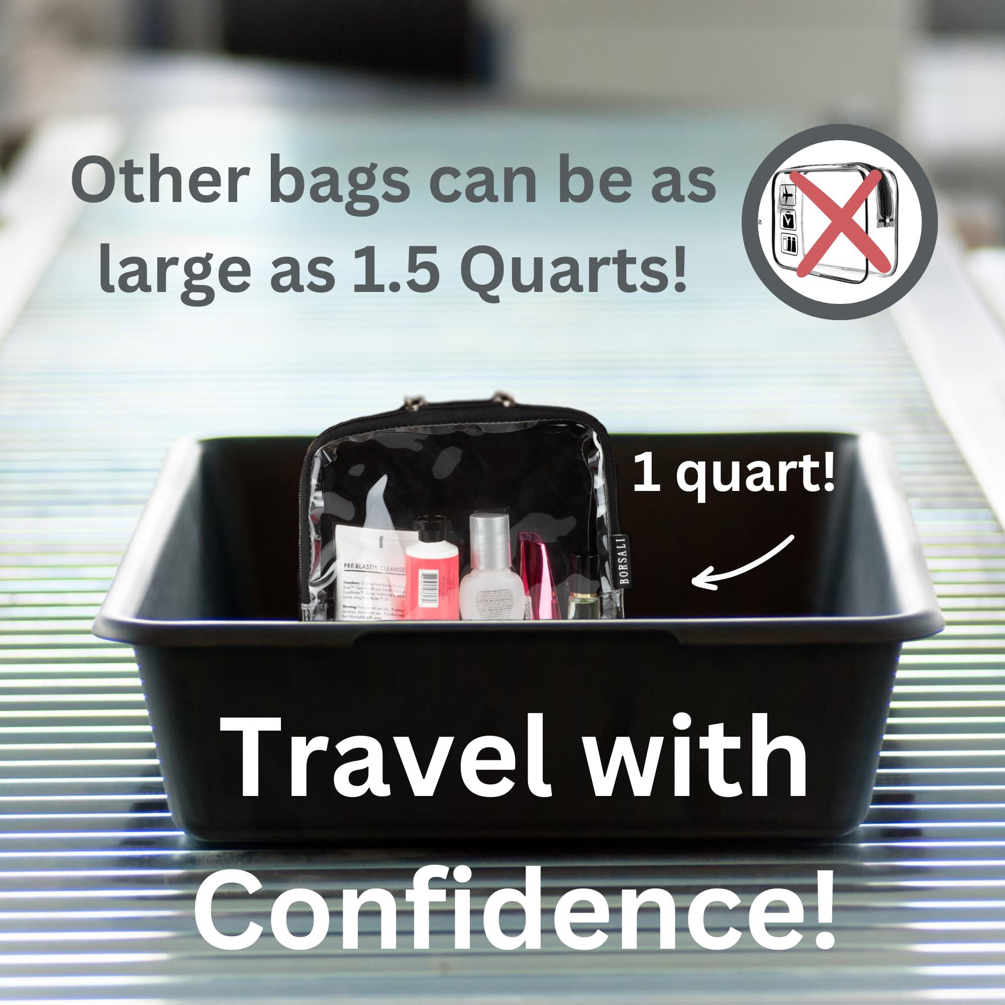 BORSALI BORSALI TSA-Approved Quart-Sized Bag for Carry-on Travel - One (1) Quart Clear Toiletires, Cosmetic and 3-1-1 Liquids Toiletry Bag - Set of 3