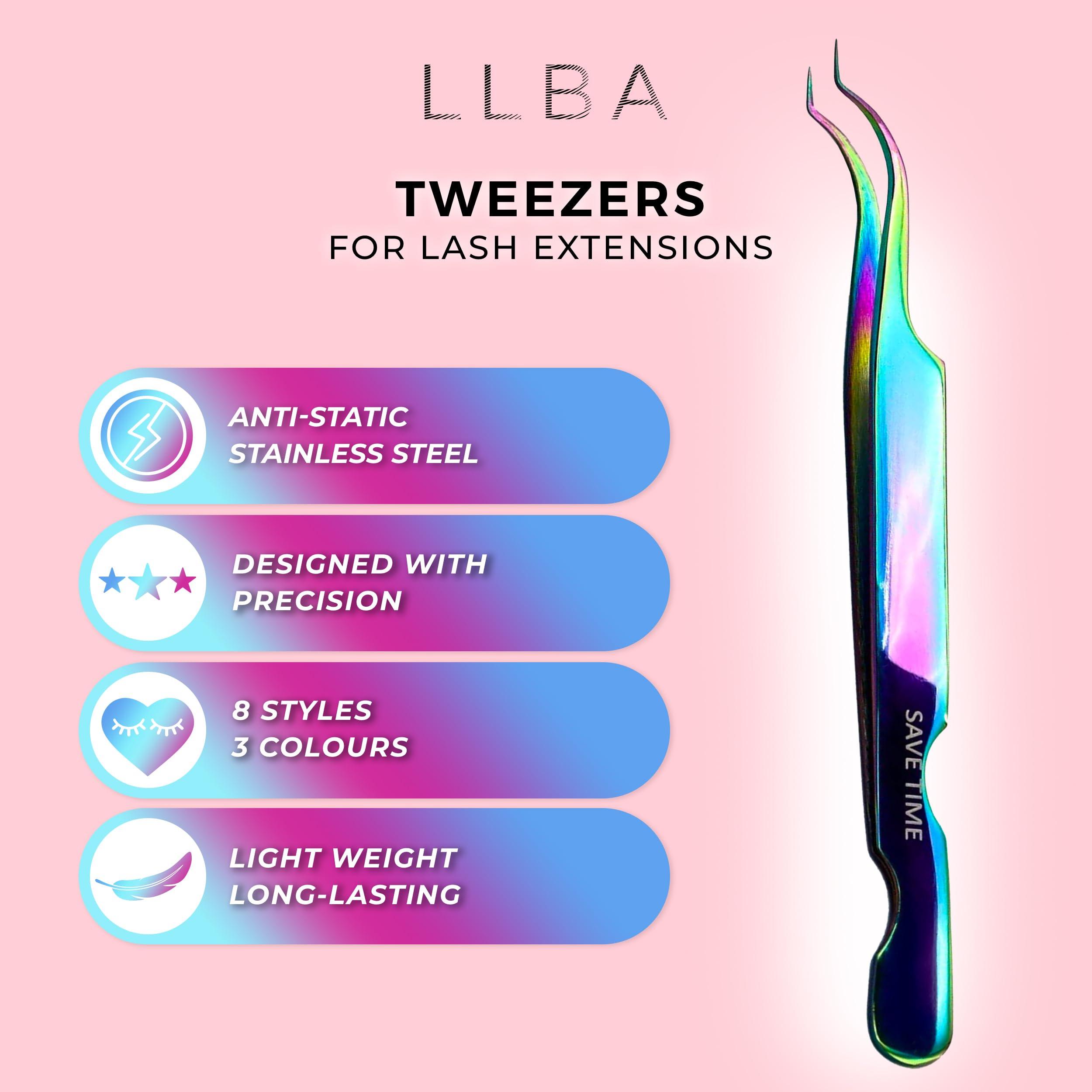 LLBA LLBA Lash Tweezer Professional Volume False Lash Application Tool | Multi Shapes & Purposes Tweezers | Non-Slip Grip Tweezers for Volume, Isolation & Classic Lashes (Galaxy, Save Time Inner Corner)