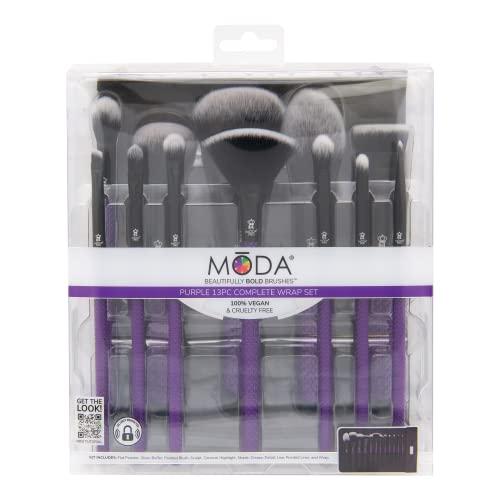 MODA MODA Pro Full Face 13PC Makeup Brush Set with Travel Pouch (Purple)