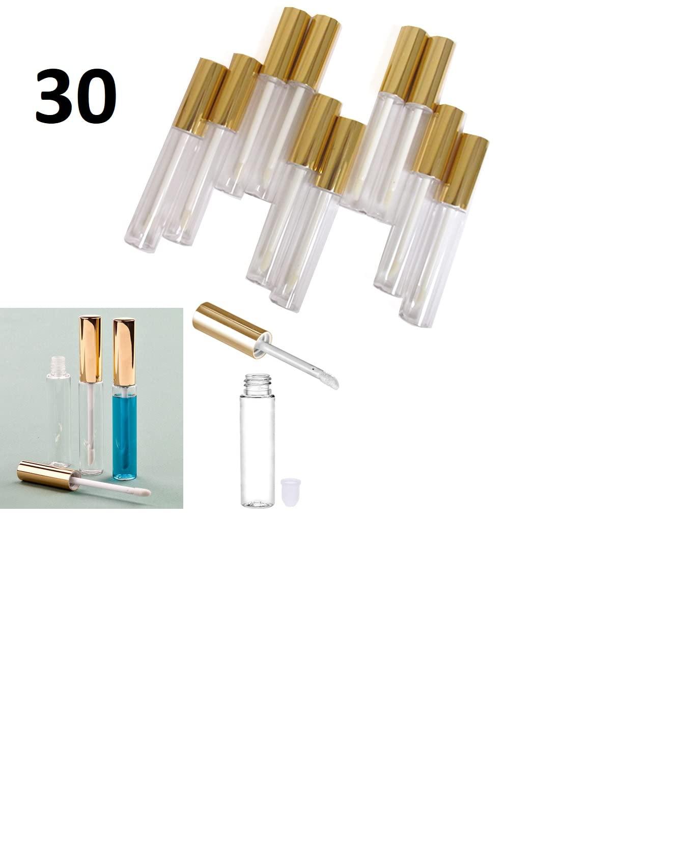 AllTopBargains 30 Yellow Gold Plastic PET Lip Gloss Bottles 10ML Balm Container Clear Stopper