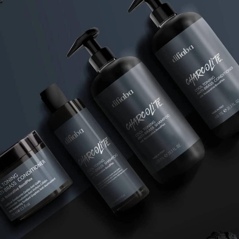 edgy edgy DIFIABA Charcolite Cool Toning Anti-Brass Shampoo & Conditioner DUO SET w/ Restorative BondPlex (w/ Sleekshop Teasing Comb) Charcoal Kit Bond Plex (8.5 oz + 8.5 oz)