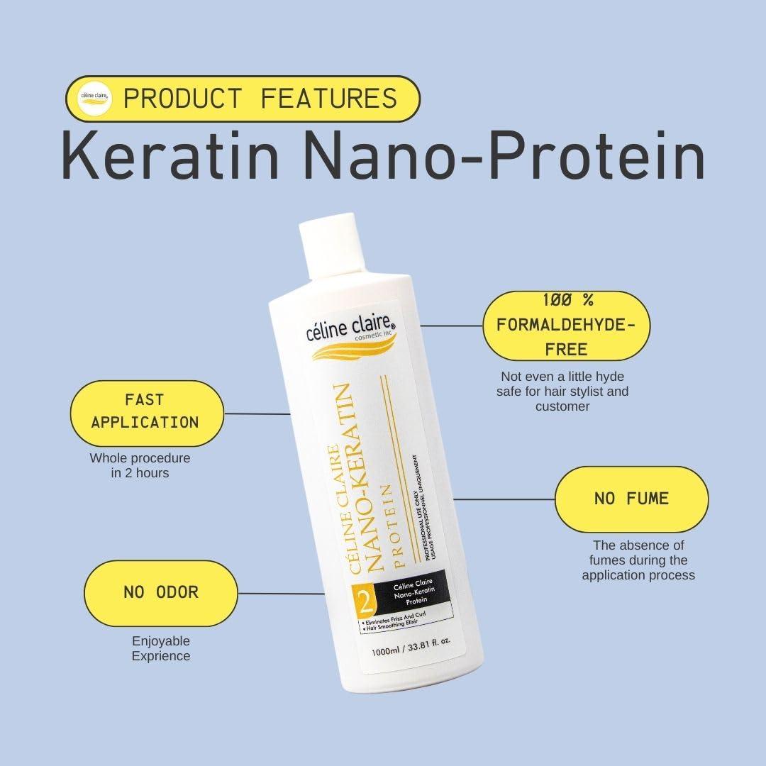 cline claire Cosmetic Celine Advanced Keratin Hair Treatment Smoothing System, Hair Straightener, Formaldehyde-free, Odor-free, No Fume, Safe for Use