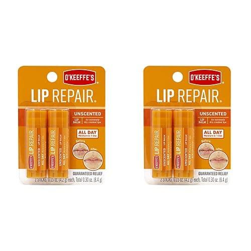 O'Keeffe's O'Keeffe's Unscented Lip Repair Lip Balm for Dry, Cracked Lips, Stick, (Pack of 2)