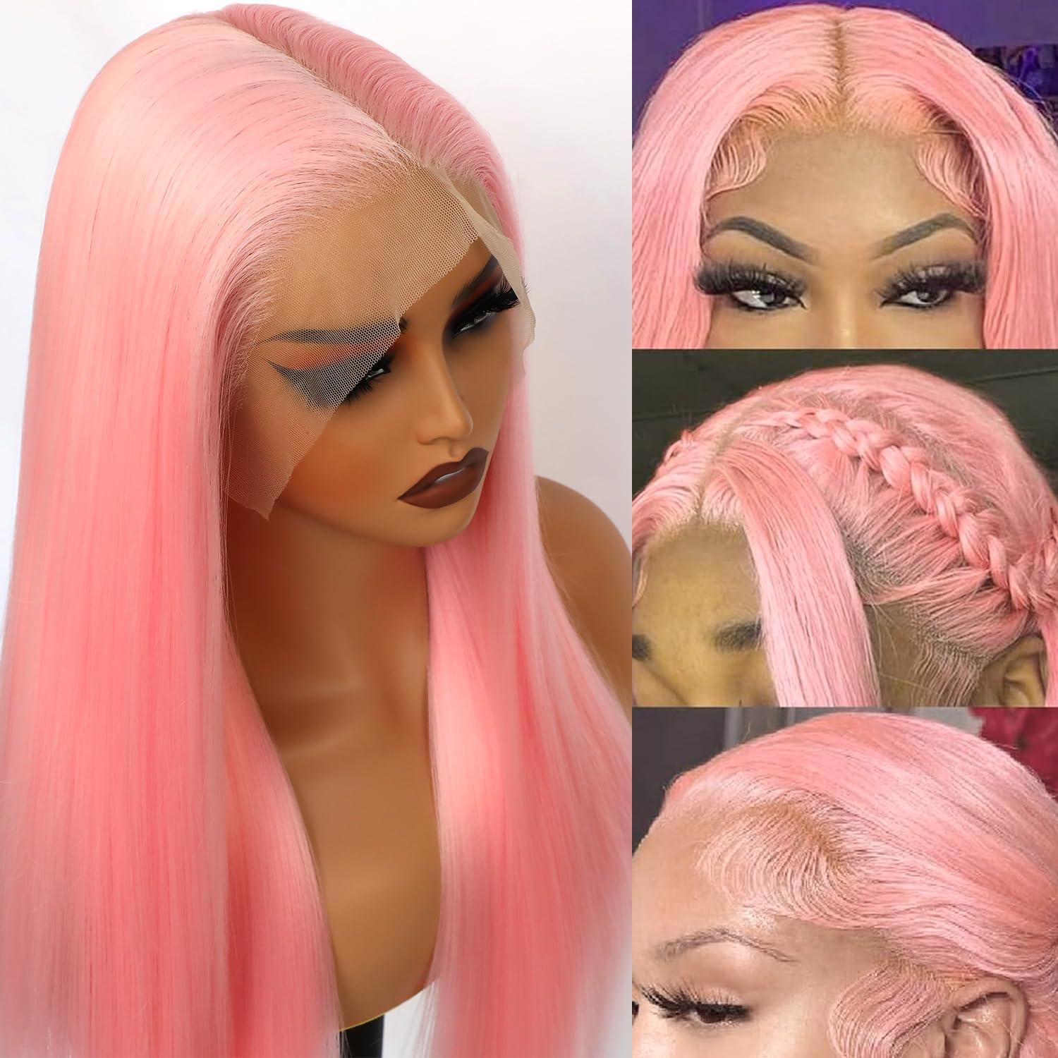 Missyvan Missyan 13X6 Pink Lace Front Wigs Long Silk Straight Baby Pink Hair Wigs Glueless Synthetic Hair Light Pink Heat Resistant Fiber Natural Hairline
