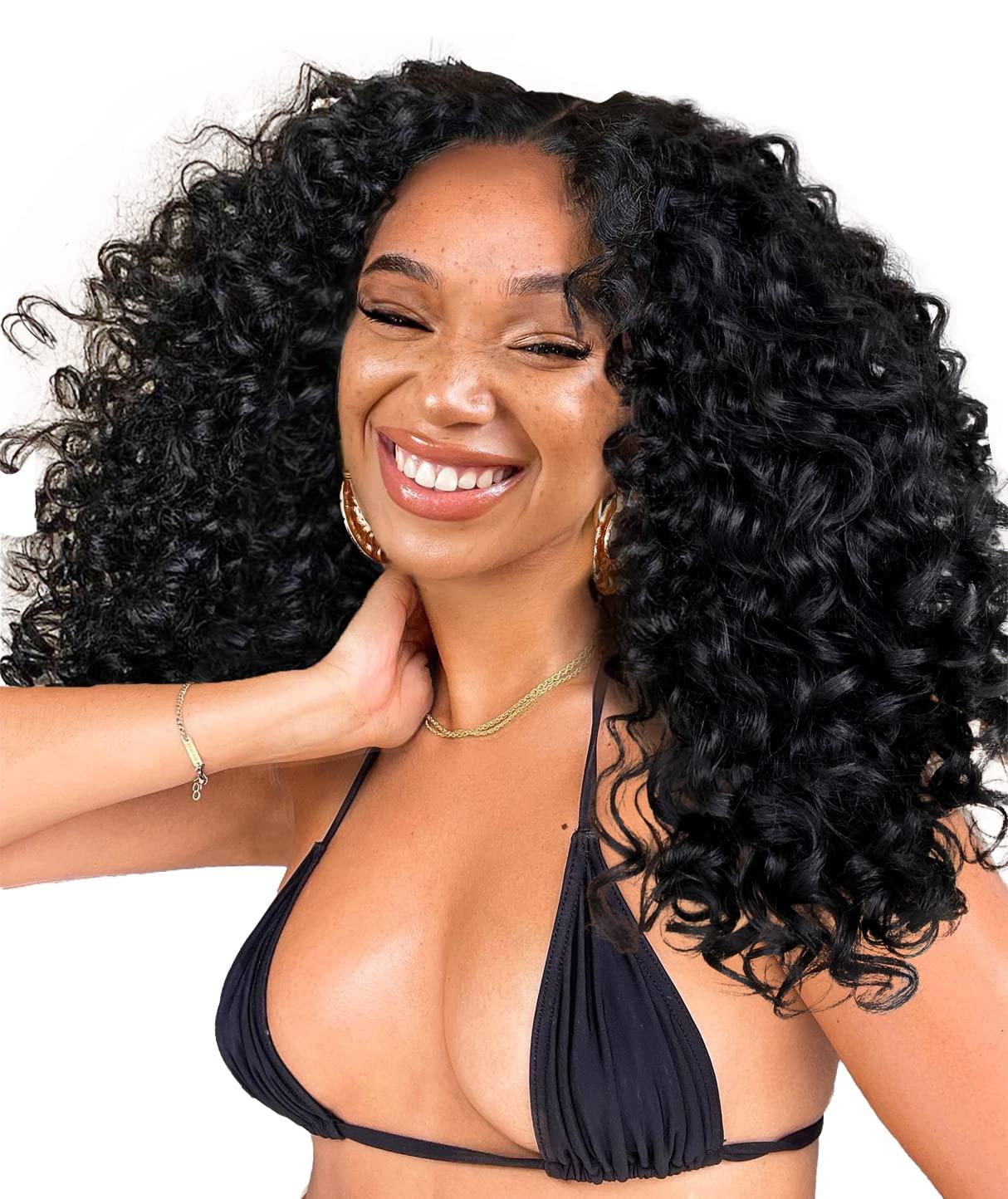 BlackSwern BlackSwern Curly Lace Front Wigs Pre Plucked, Lace Front Wigs Curly Hair Synthetic Lace Front Wig, Glueless Big Curly Wigs for Black Women Natural Black Color