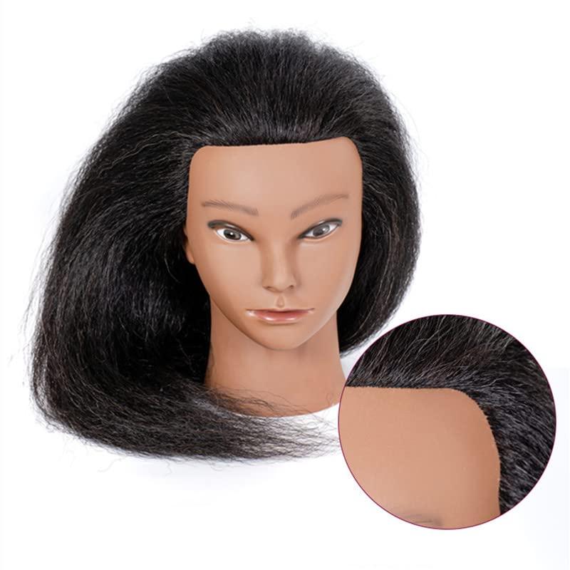 YANZIJF Mannequin Head Human Hair 16\", Manikin Head with 100% Human Hair,Cosmetology Mannequin Head practice kit Doll head hair styling,for Braiding Hairdresser Practice Styling (16inch)