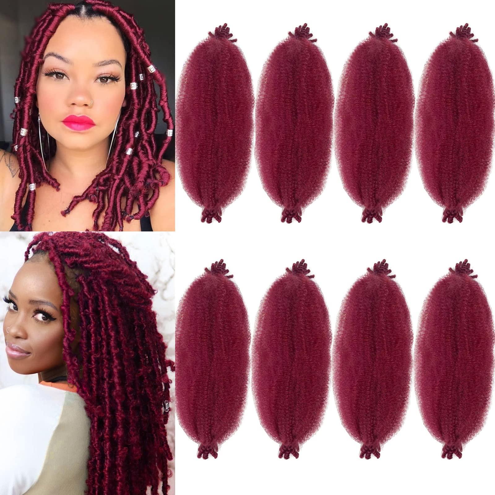 poetically 24 Inch Springy Afro Twist Hair Burgundy Pre Separated Kinky Twist Hair for Braiding 8 Packs Marley Twist Braiding Hair Soft Kinky Twists Hair for Braiding (24 Inch, BUG)