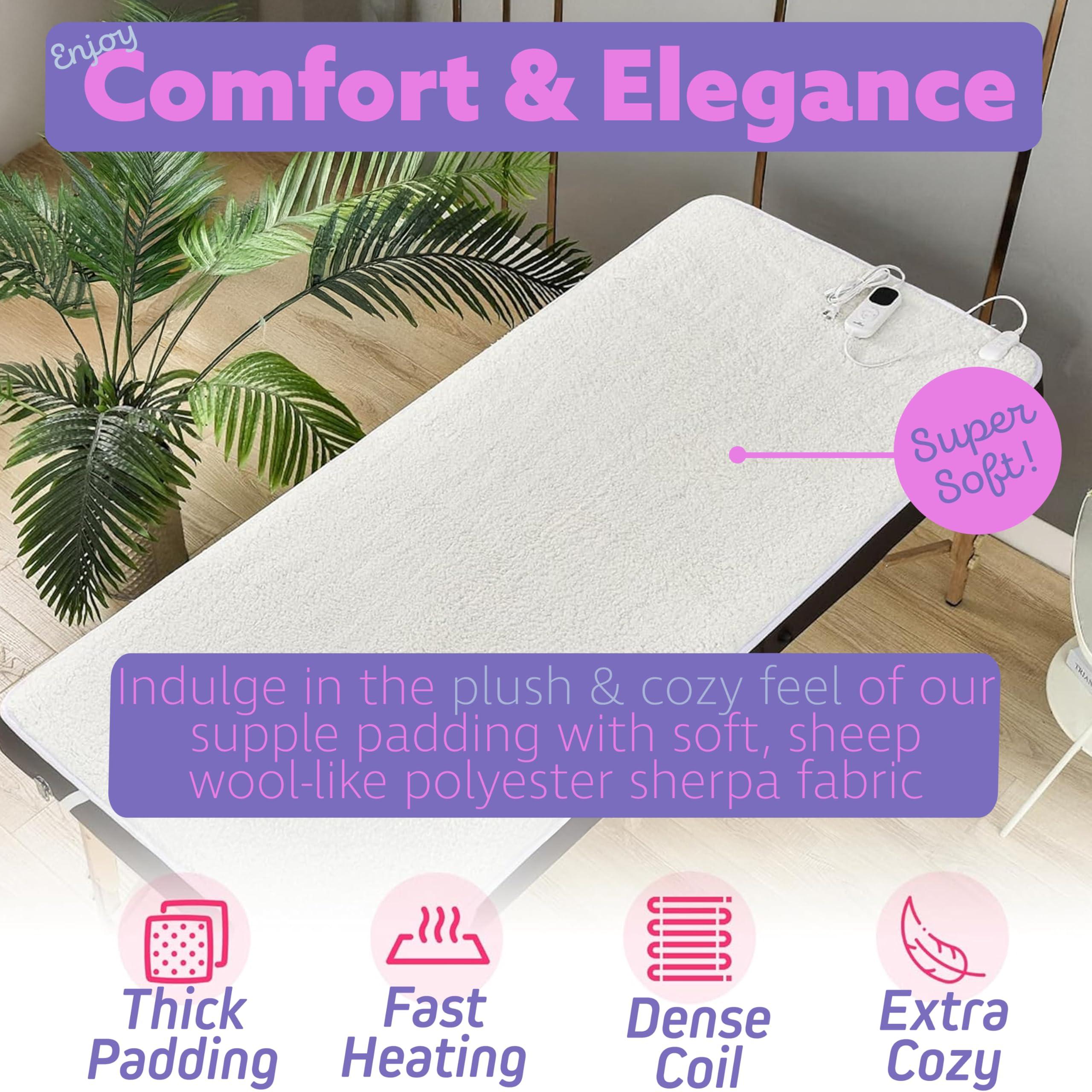 XOLLOZ Massage Table Warmer Heating Pad Heated Massage Table Pad with Adjustable Temperature (104F-131F), Auto Shut-Off Timer, Dense Coil Heating, Sherpa Fabric, 71"x31" (180x78 cm) Massage Heating Pad