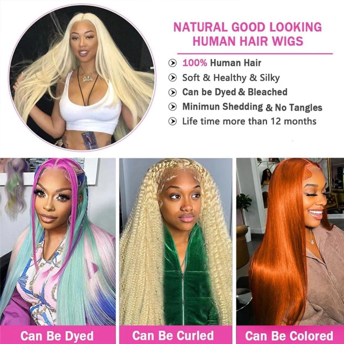 Binlvexin 613 Blonde Bundles Human Hair with Closure Frontal Blonde Human Hair 3 Bundles with 13x4 HD Frontal Closure 222426+20 613 Frontal Blonde Brazilian Virgin Straight Human Hair Weave