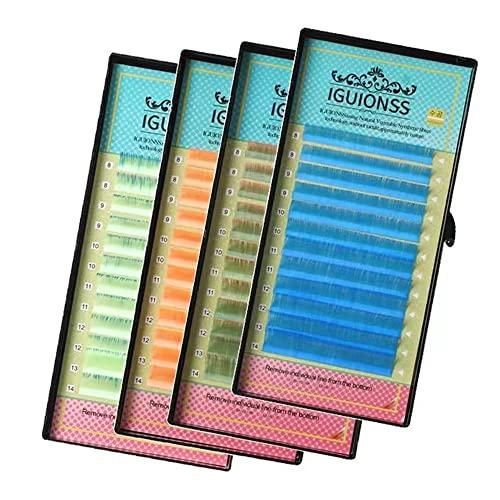 NinthAvenue Basics Colored Lash Extensions UV Neon Lash, 8-14mm Mixed, Green, Orange, Blue, Easy Fanning, C/D Curl, 0.07mm, Individual Colored Lashes (Curl D-0.07MM, Gradient Green)