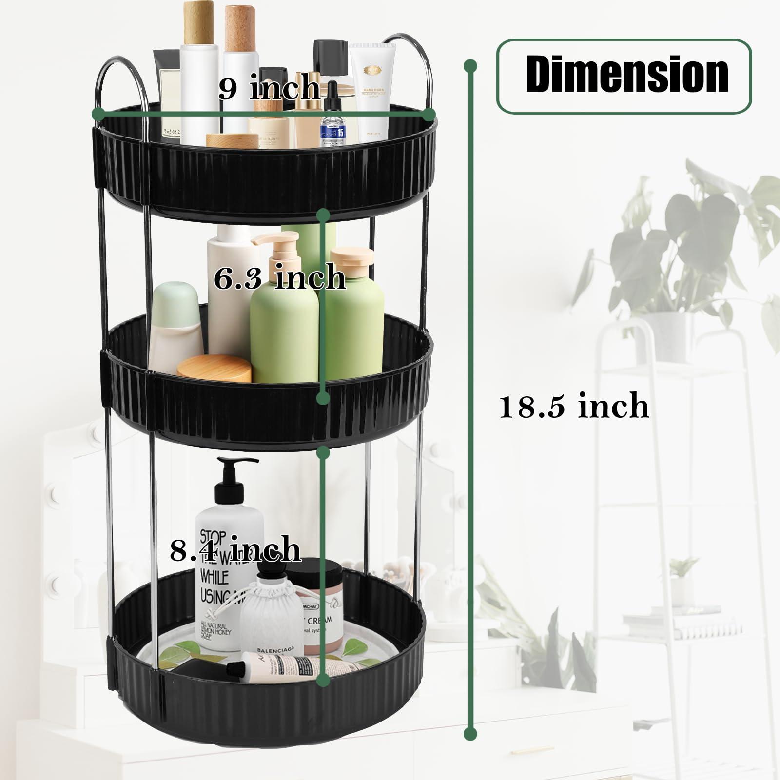 Zufudo Zufudo Rotating Makeup Organizer Countertop 3 Tier Lazy Susan Trays Clear Skincare Perfume Storage for Bathroom Counter Vanity, Amber Gold