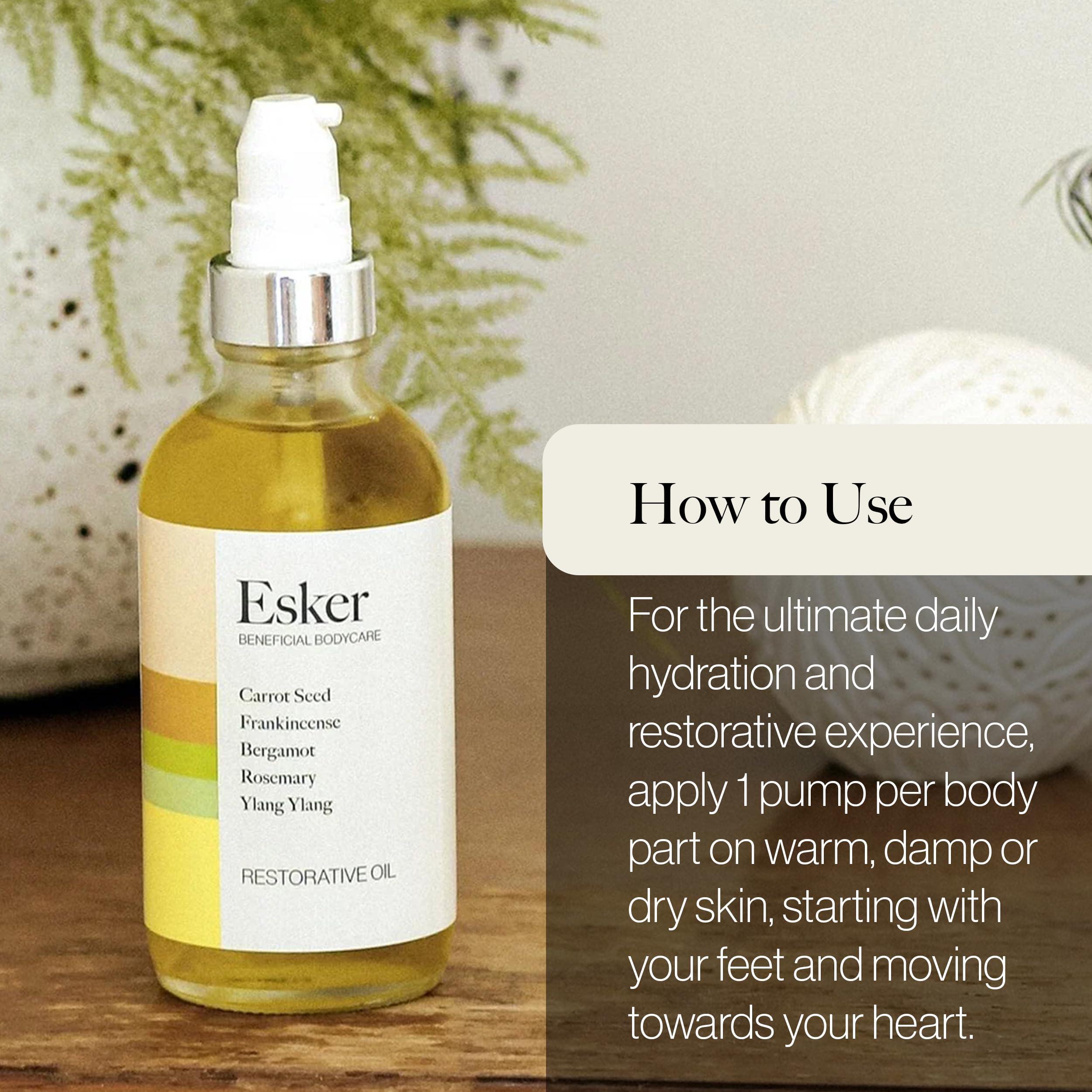 ESKER Esker Restorative Body Oil | Premium Deep Hydration Oil Designed to Soften and Moisturize Skin While Promoting Circulation and Energy Flow, Fast-Absorbing with Vitamins and Antioxidants 4oz