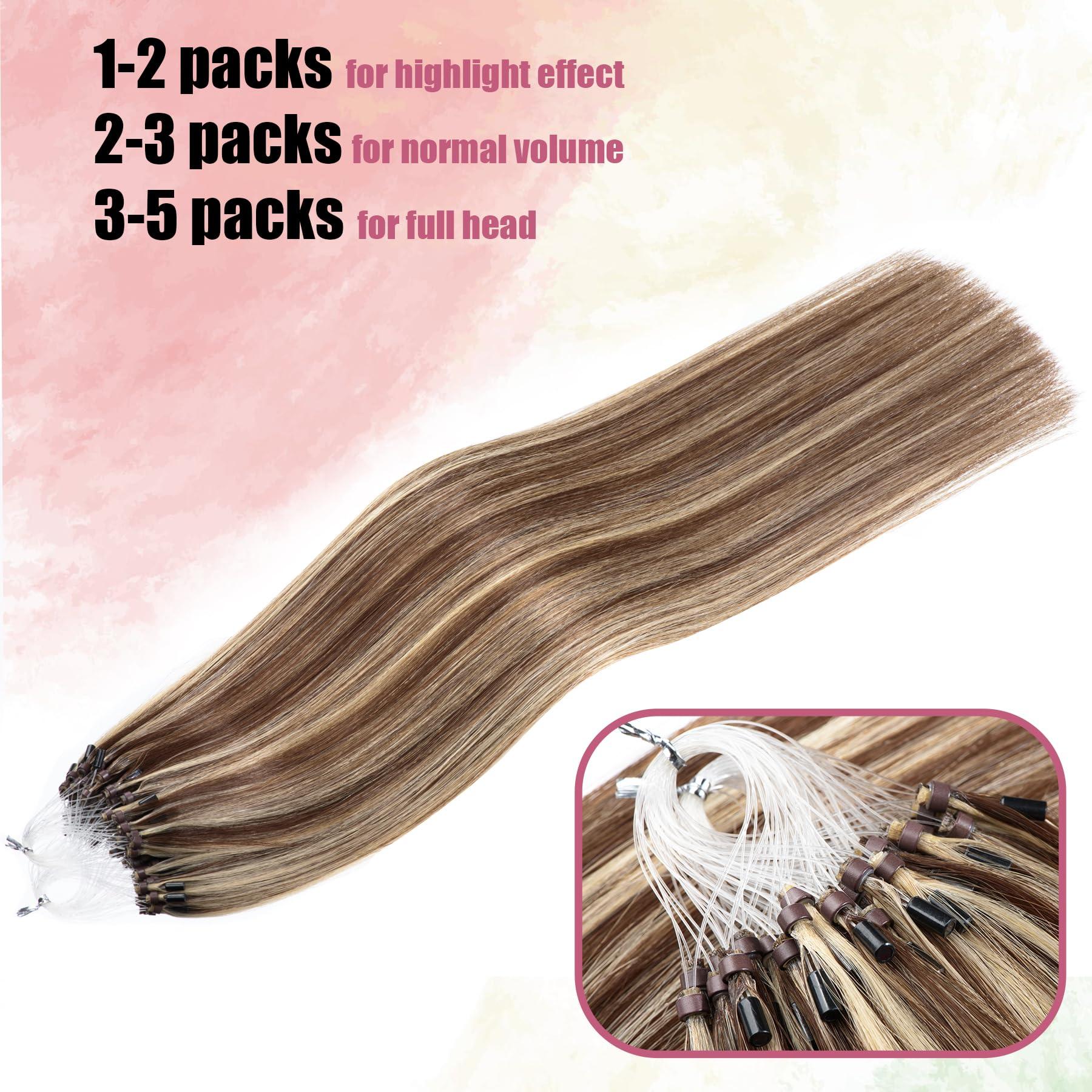 Kpvxxve Kpvxxve Microlink Extensions Human Hair 20 Inch Micro Loop Hair Extensions Long Straight Hair Brown with Bleach Blonde Highlight #4/613 Hair Extensions Real Human Hair 50g 1g/s