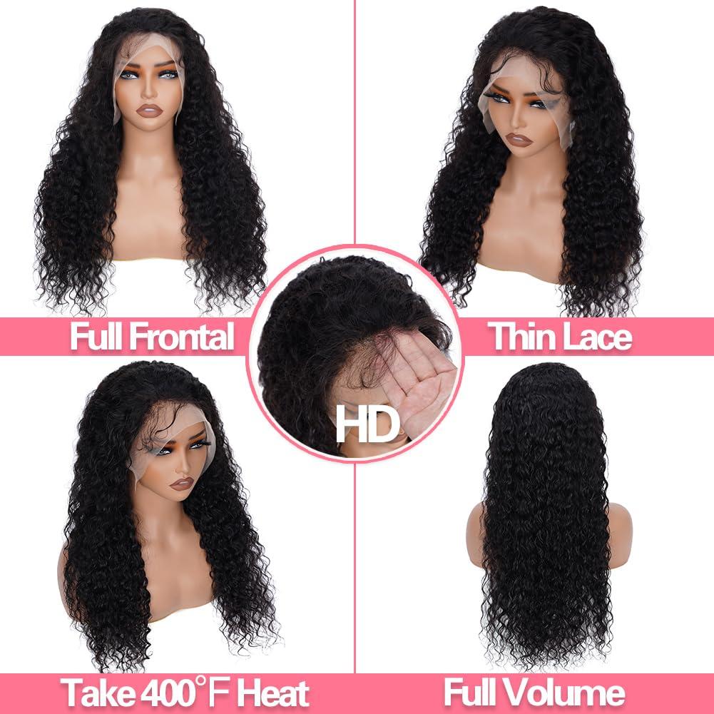 crownew 32 Inch 13x4 Hd Lace Front Wig Human Hair 180% Density Water Wave Lace Front Wigs Human Hair Pre Plucked With Natural Hairline Deep Wave Curly Frontal For Women Wet And Wavy Glueless Tangle Free