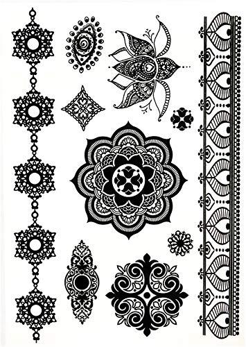 d'IRIS studio Temporary Tattoos for Adult Women - 2 Sheets - Black Big Ying and Yang Koi Fish Kanji Love Skeleton Heart Hand Skull Lotus Sleeve Adults Tattoo
