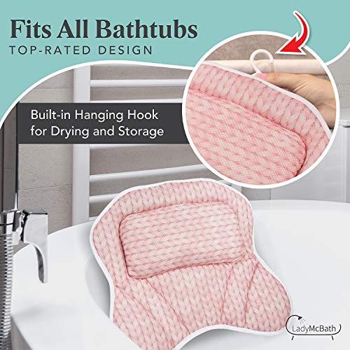 LADYMCBATH Lady McBath Bath Pillow - Luxury Bath Pillows for Tub Neck and Back Support - Powerful Suction Cups, Machine Washable Bathtub Accessory for Relaxation (Peach)