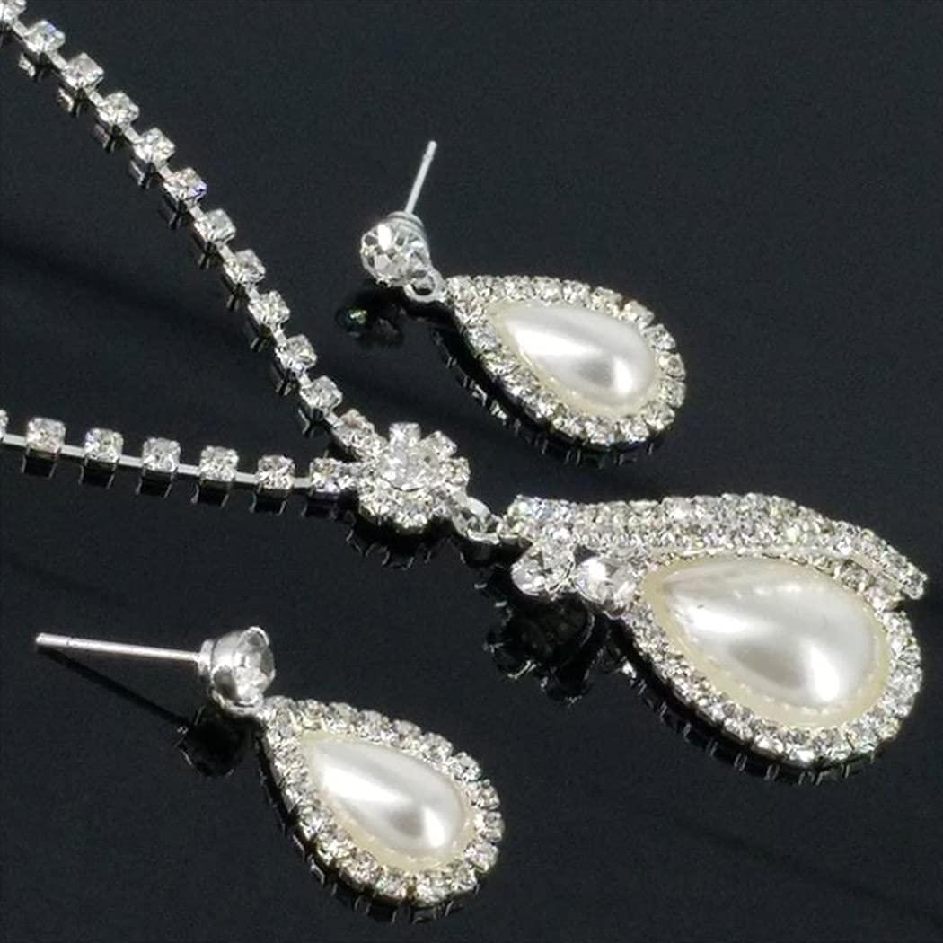 Yean Yean Bride Silver Necklace Earrings Set Crystal Bridal Wedding Jewelry Sets Rhinestone Choker Necklace for Women (Set 2)
