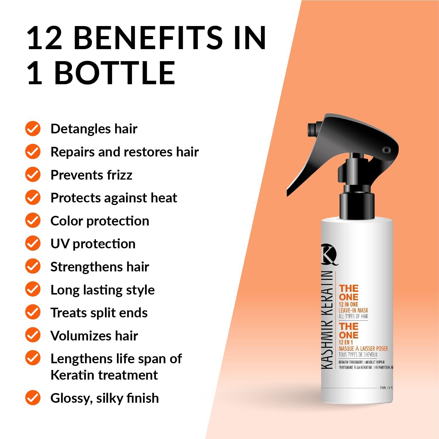 Belle of Hope kashmir keratin THE ONE Leave In Conditioner 12 in 1 Hair Treatment, for Damaged Hair Repair | Volumize & Condition | Sulfate-Free Spray Conditioner | For all types of Hair 3.38 Fl.Oz.