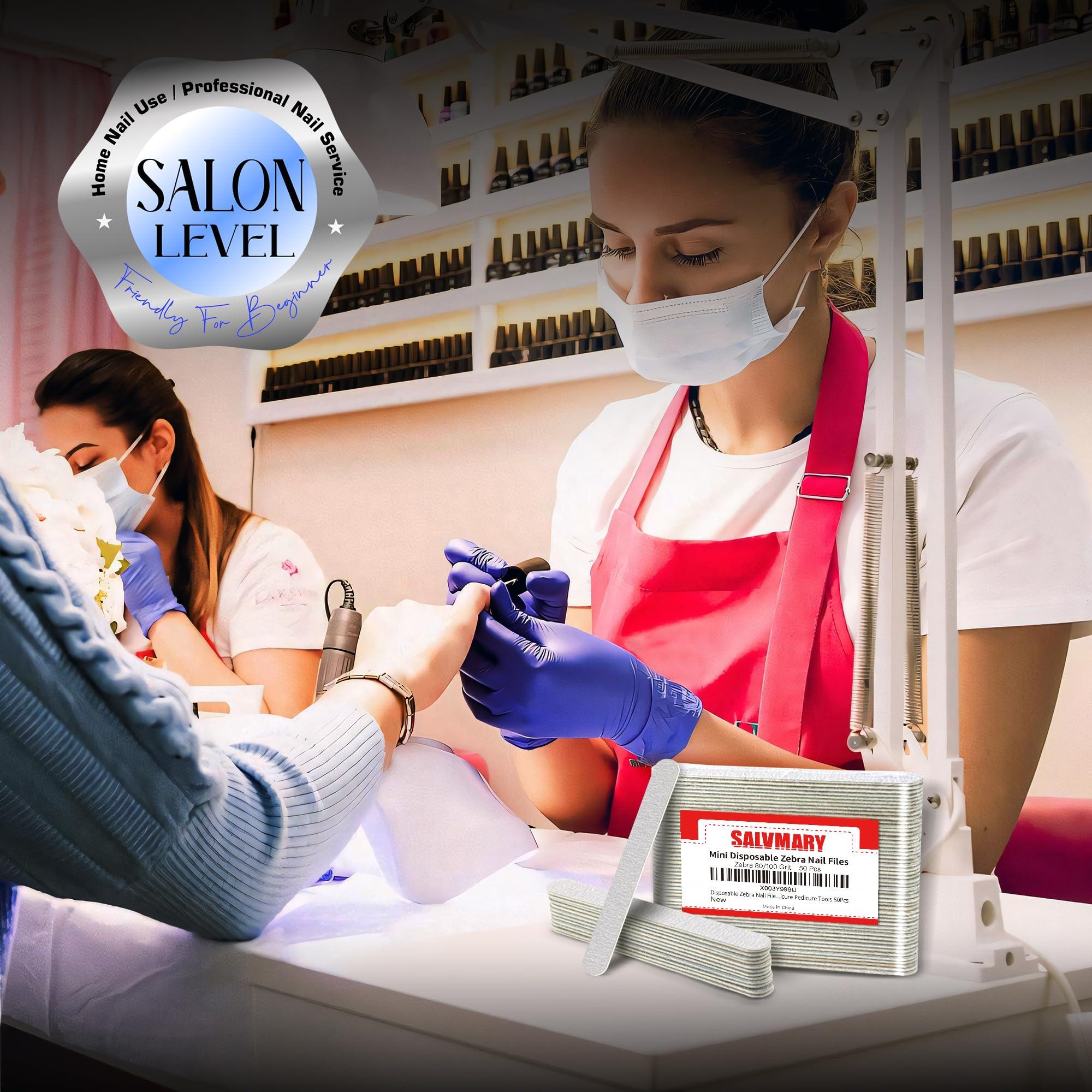 SALVMARY 5 Inch Small Disposable Zebra Nail Files 80/100 Grit and White Nail Files 80/100 Grit Bundle, Each Color 50 Pcs