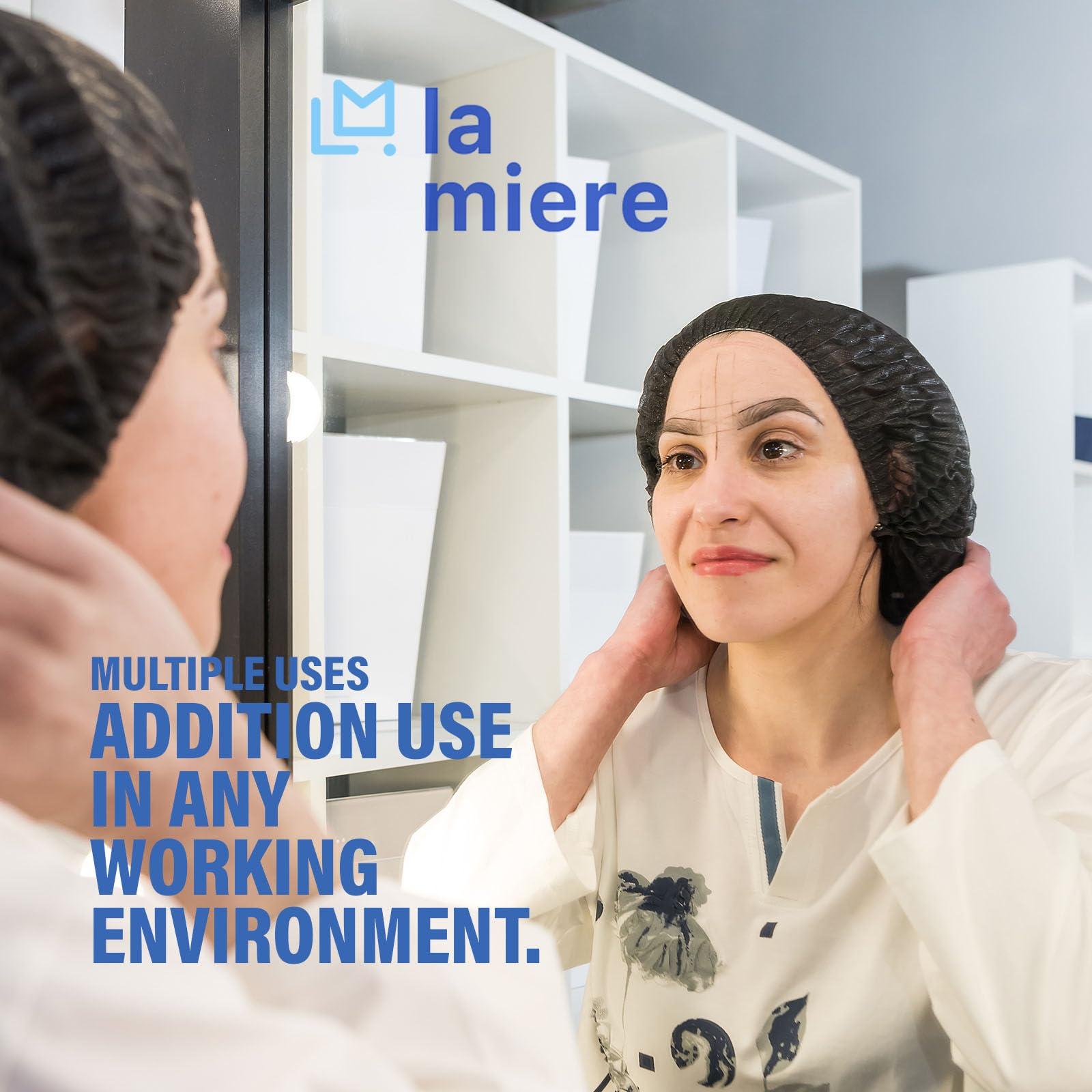 LA MIERE LA MIERE 100 Black Disposable Non-Woven Hairnets, Bouffant Caps, Protective Hair Head Covers, Hair Net, Surgical Cap, Medical Hair Covers, 21\"